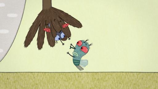 Gefangen im Kuhschwanz | Rechte: © 2024 – Studio FILM BILDER GmbH Der Marienkäfer hat sich im Puschel am Ende des Schwanzes von Lenas Kuh verfangen. Die Fliege schwebt hilflos davor herum.