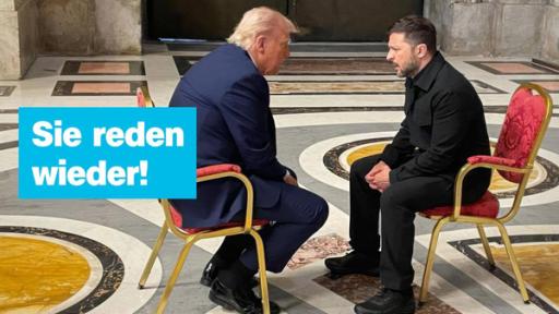 Thumbnail logo! 27.4.25 | Rechte: ZDF Trump und Selenskyj sitzen sich im petersdom gegenüber und süprechen miteinander
