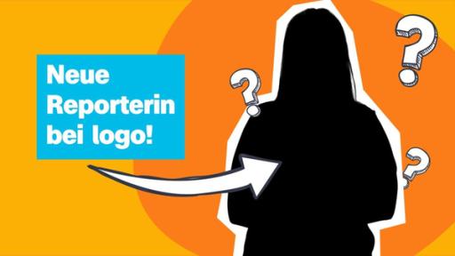Eine Schattenriss von einer Person auf der rechten Seite, links ein Schriftzug mit "Neue Reporterin bei logo!".