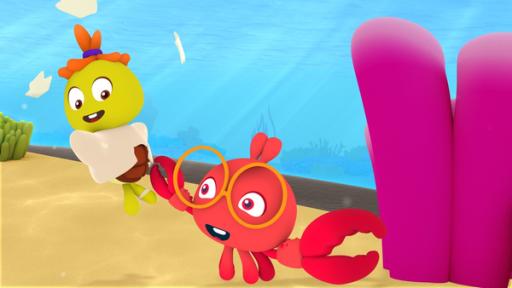 Rechte: KiKA/Bigchild Entertainment Fin befreit Tuts von dem Plastikdings.