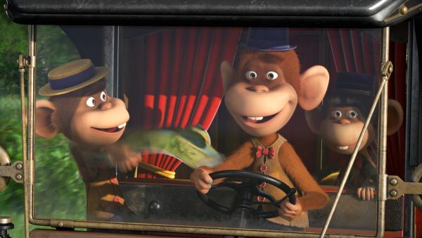 Im Auto der Affenbande.