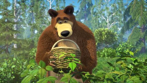 Rechte: KiKA/Animaccord Animation Studio Der Bär steht im Wald und schaut traurig in seinen leeren Korb.