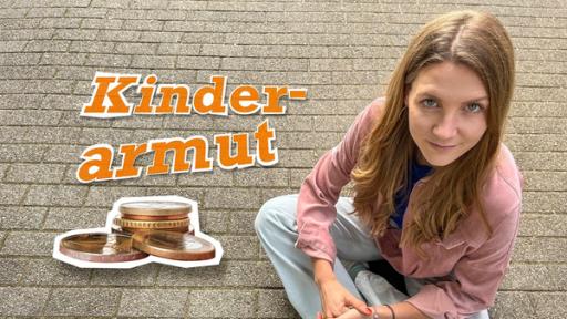 Kinderarmut in Deutschland - Wenn Familien wenig Geld haben | Rechte: WDR | tvision neuneinhalb, Sendungen, Reporterin Jana sitzt im Schneidersitz auf dem Boden und schaut in die Kamera. Neben ihr eingeblendet sind das Wort "Kinderarmut" und ein paar einzelne Geldmünzen.
