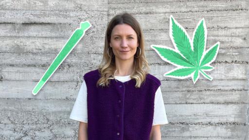 Mythen und Wahrheiten zu Cannabis | Rechte: WDR | tvision Reporterin Jana vor Betonwand. Grafik: Cannabisblatt.