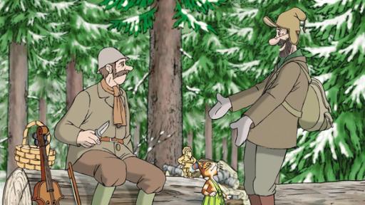 Petterssons Bruder | Rechte: ZDF Alfred, Petterson und Findus stehen im verschneiten Wald. Petterson sieht glücklich aus, Alfred dagegen eher skeptisch.