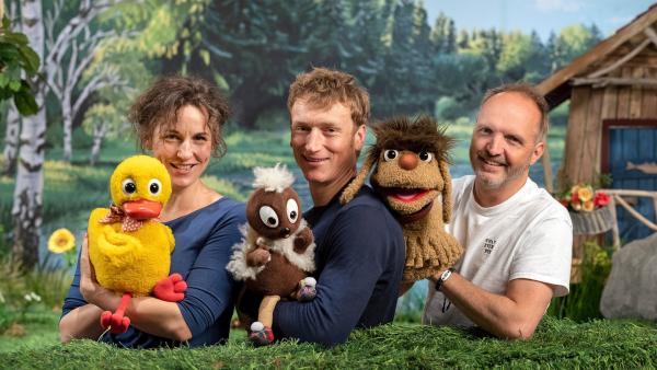 Susi Claus (Schnatterinchen), Christian Sengewald (Pittiplatsch) und Martin Paas (Moppi)