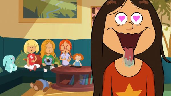 Fassungslos beobachten Lulu, Marine und Nat wie Wendy den berühmten  Joy D im Fernsehen anbetet.