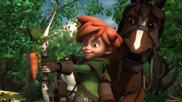 Mit einem Leckerbissen für das Zugpferd wird Robin Hood Prinz Johns Steuereintreiber schnell los.
