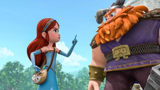 Die Wikinger kommen (2) | Rechte: © 2021 – Method Animation – ZDF, ZDF Studios, KidsMe Marian seht vor Fürst Harald und richtet mahnend ihren Zeigefinger auf ihn. Sie schaut ihn böse an.