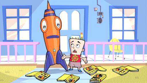 Rechte: KiKA/SLR Prod. Rocket und Vinnie sind ratlos. Wie sollen sie aus dem Stotterer Biffo für den großen "Mara-Debattier-O-Thon" einen Rhetorik-Profi machen?