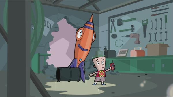 Vinnie Q und Rocket in einer Werkstatt. 