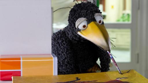 Die besten Maler der Welt | Rechte: ZDF Rabe Rudi hat einen Pinsel im Schnabel und malt ein Bild