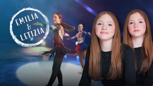 Mein Zwilling - Geliebte Konkurrentin | Rechte: hr Die eineiigen Zwillinge Letizia und Emilia nebeneinander. Im Hintergrund sind die Mädchen in Kostüm beim Eiskunstlauf.