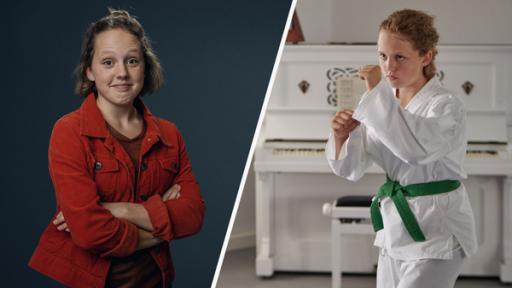 Collage: Matilda Willigalla neben ihrer Schloss-Einstein-Rolle Joyce Simon 