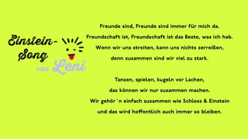 Der Einstein-Song von Leni auf einem bunten Hintergrund