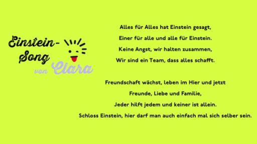 Der Einstein-Song von Clara auf einem bunten Hintergrund
