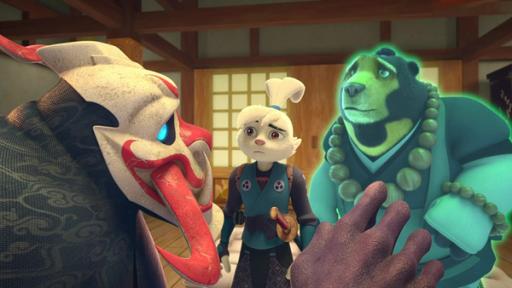 Rechte: ZDF/2022 Usagi Productions LLC. All Rights Reserved Von links nach rechts stehen Kagehito, Usagi und Tetsujin. Kagehito redet mit den beiden.