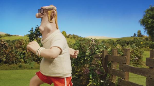 Bitzer geht gemeinsam mit dem Farmer joggen. Ob er das durchhalten wird? 