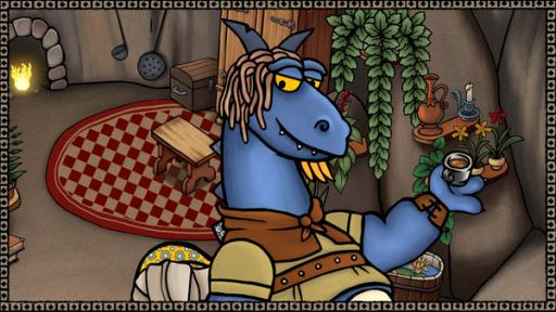 Ein blauer Drache serviert einen Kaffee | Rechte: SWR, SWR Ein blauer Drache serviert einen Kaffee