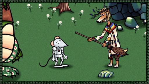 Sir Witch | Rechte: SWR, SWR Sir Witch reicht Sir Mouse seinen Besen auf einer Wiese