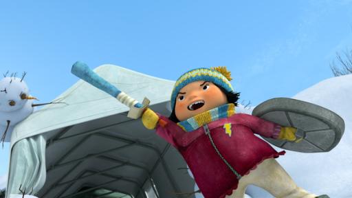 Rechte: KiKA/carpediem Film & TV Inc. Kiki ruft die Freunde ins nächste Level des nachgespielten Videogames.