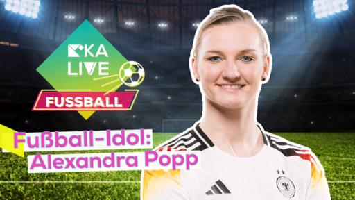 Alexandra Popp: die Expertin für die Halbzeit | Rechte: KiKA / DFB Alexandra Popp: die Expertin für die Halbzeit | Rechte: KiKA / DFB