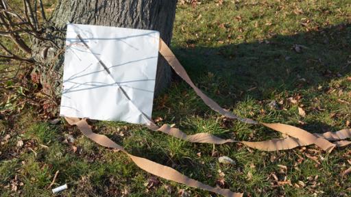 Drachen | Rechte: KiKA fertiger Drachen liegt an einem Baum gelehnt auf einer Wiese