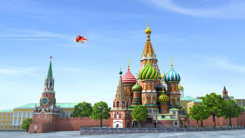 Jett auf dem Weg zum Zirkus. Er fliegt über den Roten Platz in Moskau.