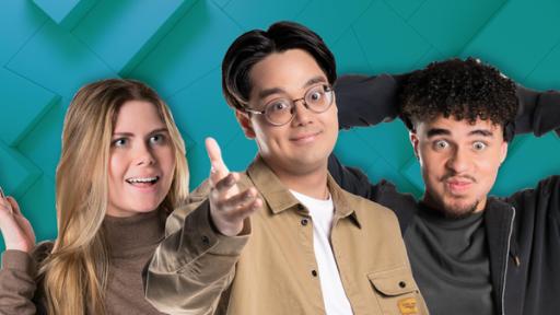 Closetanimegirl vs. Kyodai vs. JayDred | Rechte: ZDF / Flow Media Tanoshii: Closetanimegirl, Moderator Raafey und Luis von Kyodai im Tanoshii-Studio.