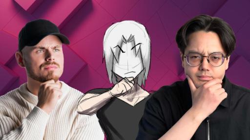 OnePieceTheoretiker vs. Drawinglikeasir | Rechte: ZDF / Flow Media Tanoshii: OnePieceTheoretiker, Drawinglikeasir und Moderator Raafey im Tanoshii-Studio.