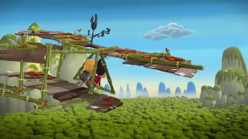 Rechte: KiKA/Flying Bark Productions Pty Ltd. Jack und Tashi fliegen in einem selbstgebauten Holzflugzeug. Jack und Tashi sind von hinten zu sehen, sie stehen am Steuer des Flugzeugs und schauen in die Weite.