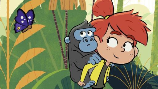 Zwei Gorillas sind keiner zu viel (1) | Rechte: © Watch Next Media 2024 Taylor trägt das Gorilla-Baby auf dem Rücken. Es schaut neugierig zu einem Schmetterling.