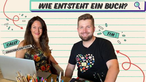 Rechte: rbb/KiKA/Matthias Eder Tim trifft Kinderbuchautorin Cally Stronk, um die Frage „Wie entsteht ein Buch?“ zu beantworten.
