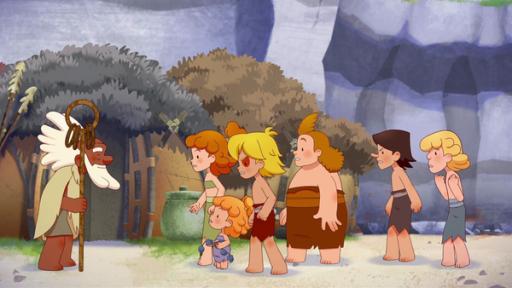 Rechte: KiKA/hr/TF1/GO-N Productions Tib und die anderen sind geschockt, als sich Aron zu seinem Geburtstag wünscht, dass sie Frieden mit den Bären schließen.