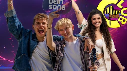 Sänger Gregor Hägele, Kandidat Theo und Dein-Song-Moderatorin Jeannie