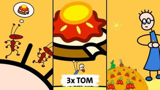 Drei Bildausschnitte aus der Serie "TOM und das Erdbeermarmeladebrot mit Honig"