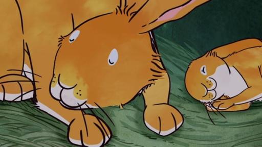 Rechte: KiKA/SLR Productions Australia Pty.Ltd./Scrawl Studios Pte Ltd./hr/ARD Der große Hase und der kleine Hase schlafen glücklich ein.