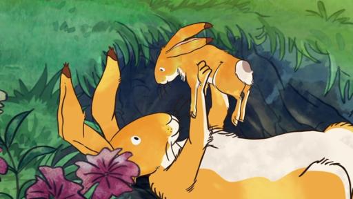 Rechte: KiKA/SLR Productions Australia Pty.Ltd./Scrawl Studios Pte Ltd./hr/ARD Der große braune Hase und der kleine braune Hase haben sich sehr lieb.