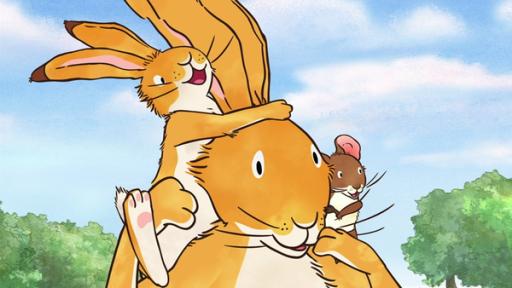 Rechte: KiKA/SLR Productions Australia Pty.Ltd./Scrawl Studios Pte Ltd./hr/ARD Der große und der kleine braune Hase freuen sich mit der kleinen Feldmaus über den schönen Sommertag, den sie zusammen am Fluss verbringen.
