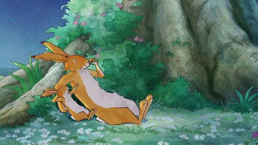 Rechte: KiKA/SLR Productions Australia Pty.Ltd./Scrawl Studios Pte Ltd./hr/ARD Der große und der kleine braune Hase staunen, wie viele Blätter ein Baum hat.