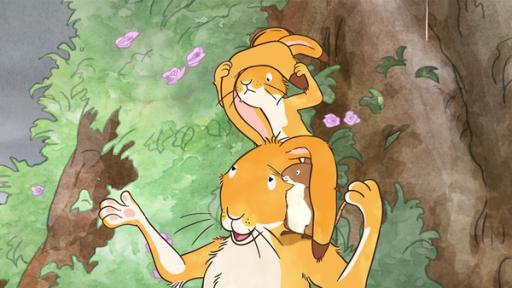 Rechte: KiKA/SLR Productions Australia Pty.Ltd./Scrawl Studios Pte Ltd./hr/ARD Der kleine Hase möchte dem großen Hasen unbedingt den wunderschönen Regenbogen zeigen, den er und die kleine Feldmaus gesehen haben.
