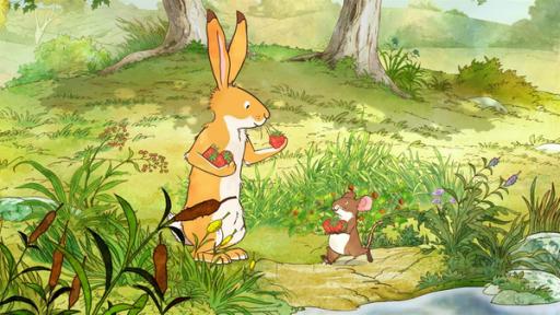 Rechte: KiKA/SLR Productions Australia Pty.Ltd./Scrawl Studios Pte Ltd./hr/ARD Der kleine Hase und die kleine Feldmaus entdecken herrliche, reife Erdbeeren.