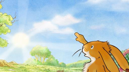 Rechte: KiKA/SLR Productions Australia Pty.Ltd./Scrawl Studios Pte Ltd./hr/ARD Der kliene Hase fragt sich, ob die Wolken ihn überhaupt hören können. Schließlich sind sie ziemlich weit weg, so hoch oben am Himmel.