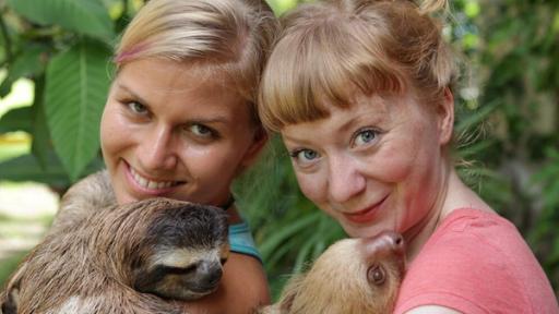 Fit wie ein Faultier | Chris und Paula mit zwei Faultieren aus einer Auffangstation in Costa Rica