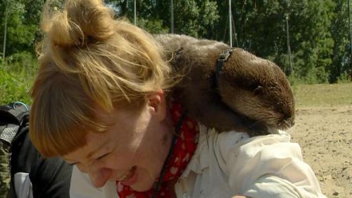 Paula und die wilden Tiere | Rechte: BR | Text und Bild Medienproduktion GmbH & Co. KG Ein Otter namens Nemo | über Paulas Schultern klettert ein Fischotter