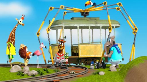 Das Bergunglück | Rechte: ZDF/ Grid Animation Alle Zootiere stehen um die Bahn herum und schauen zum Löwen Lionel (li.).