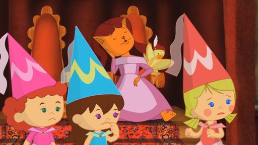Rechte: KiKA/Mike Young Productions Zoé, Lili und Tanja überlegen, wie sie die schlafende Prinzessin wecken können.