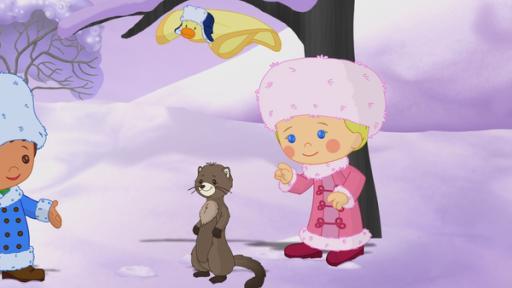 Rechte: KiKA/Mike Young Productions Zoé und Finn treffen in Russland einen Zobel, der es furchtbar schwer findet, auf das Einschalten des Nordlichts zu warten.