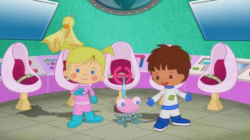Rechte: KiKA/Mike Young Productions Zoé, Finn, Soggi und QuackQuack sind heute Astronauten und fliegen ins Weltall.