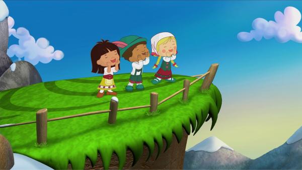 Yasemin, Hamid und Zoé jodeln.